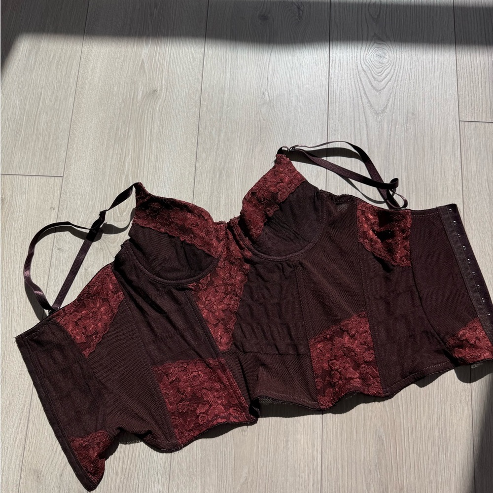 Elegant Burgundy Lace Corset Top
